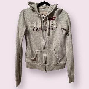 Hollister Grey and Burgundy Zip Up Hoodie